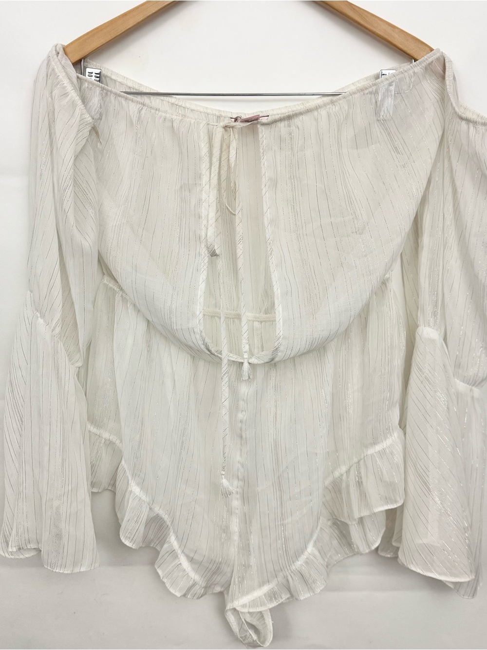 Victoria’s Secret off shoulder sheer white glitter romper swimsuit cover Large